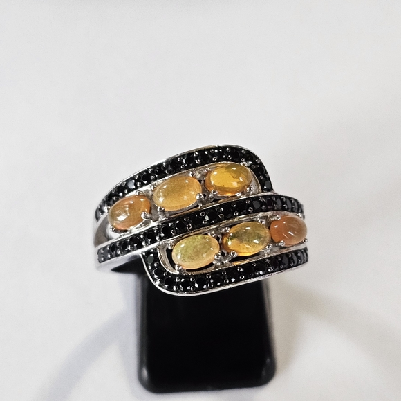 Genuine Honey Opal & Black Spinel Sterling Silver Ring Size 9.5! 😲 Final Price - Picture 6 of 9